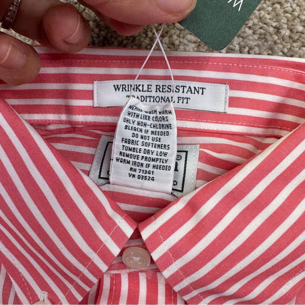 NEW L.L. Bean Pink White Striped Button Down Shirt Mens Size M Short Sleeve - Picture 14 of 15